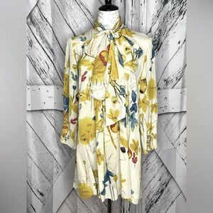 Twenty8Twelve Silk Floral Blouse Mini Dress Long Sleeves Bow Tie Tunic S